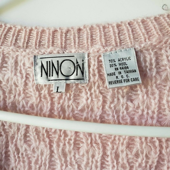 Vtg 80s Pink Ninon Fuzzy Knit Oversized Cardigan Sweater Size L - Picture 5 of 5